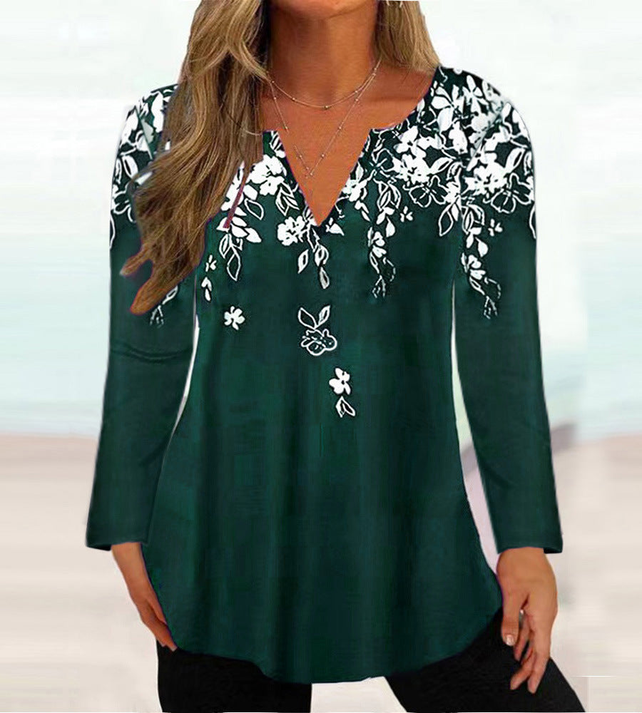 Elegant Women's Floral Blouse with V-Neck