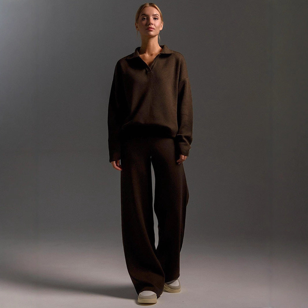Women's Casual Polo Shirt and Wide Leggings Set