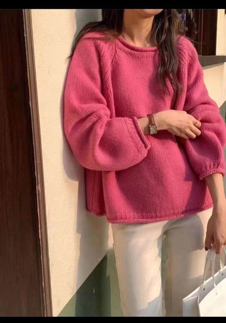 Women's Cozy Knit Sweater with Casual Cut and Airy Sleeves
