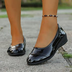 Women's Ballet Flats with Elegant High-Gloss Leather Upper and Ergonomic Outsole