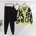 Women's Cozy Knit Loungewear Set with Decorative Lettering