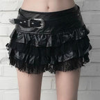 Women's Mini Skirt with Ruffle Details and Lace Accents