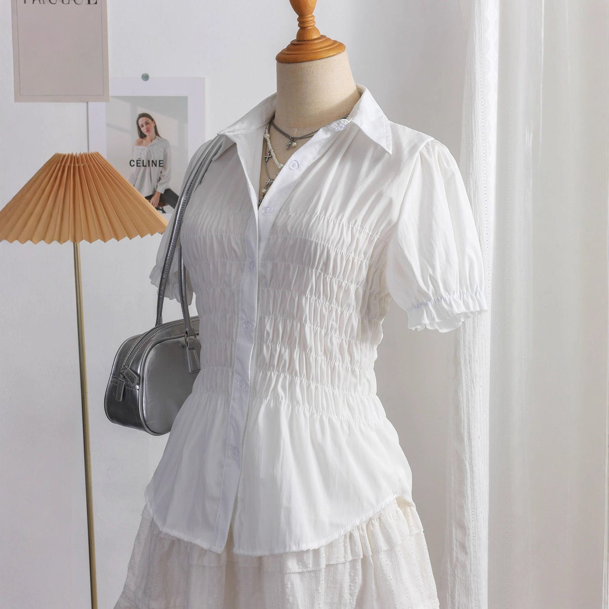 Women's Blouse with Tiered Ruffles and Fitted Cut