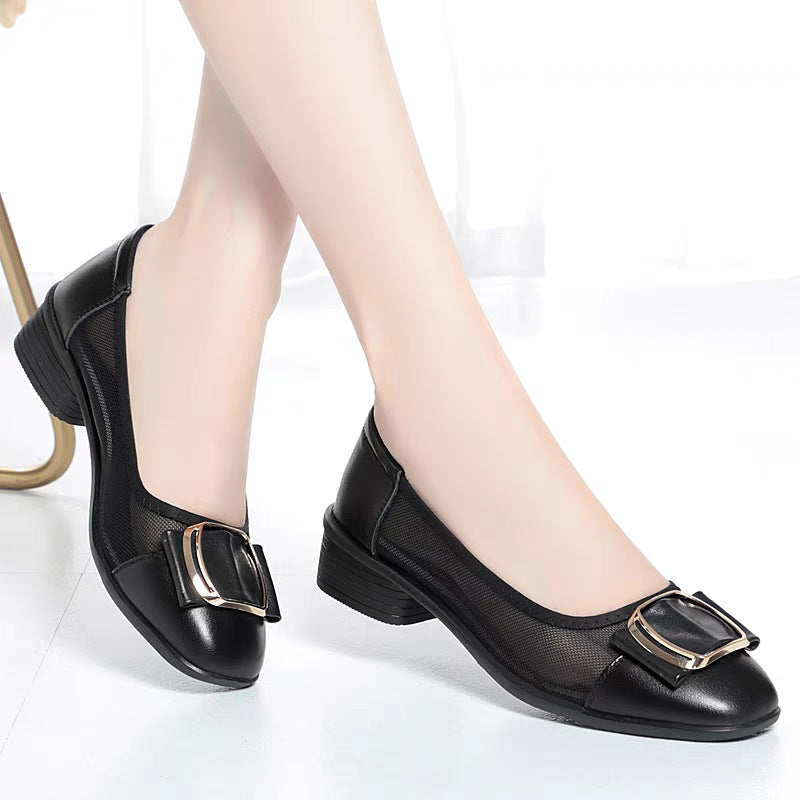 Women's Ballet Flats with Elegant Strap and Sturdy Heel
