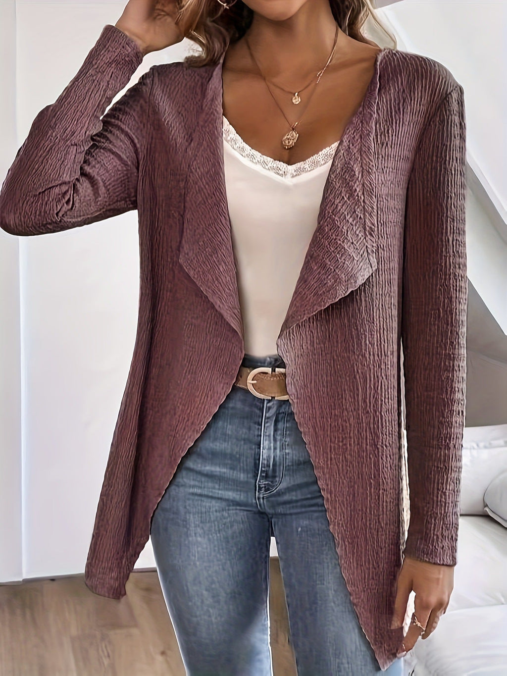 Women's Elegant Asymmetric Textured Cardigan