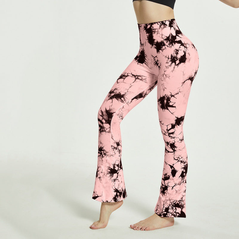 Women's Flared Yoga Leggings with Tie-Dye Pattern