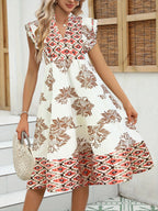 Women's Casual Blouse Dress with Floral Pattern and Modern V-Neck