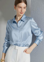 Women's Luxury Satin Blouse with Elegant Collar and Soft Sleeves