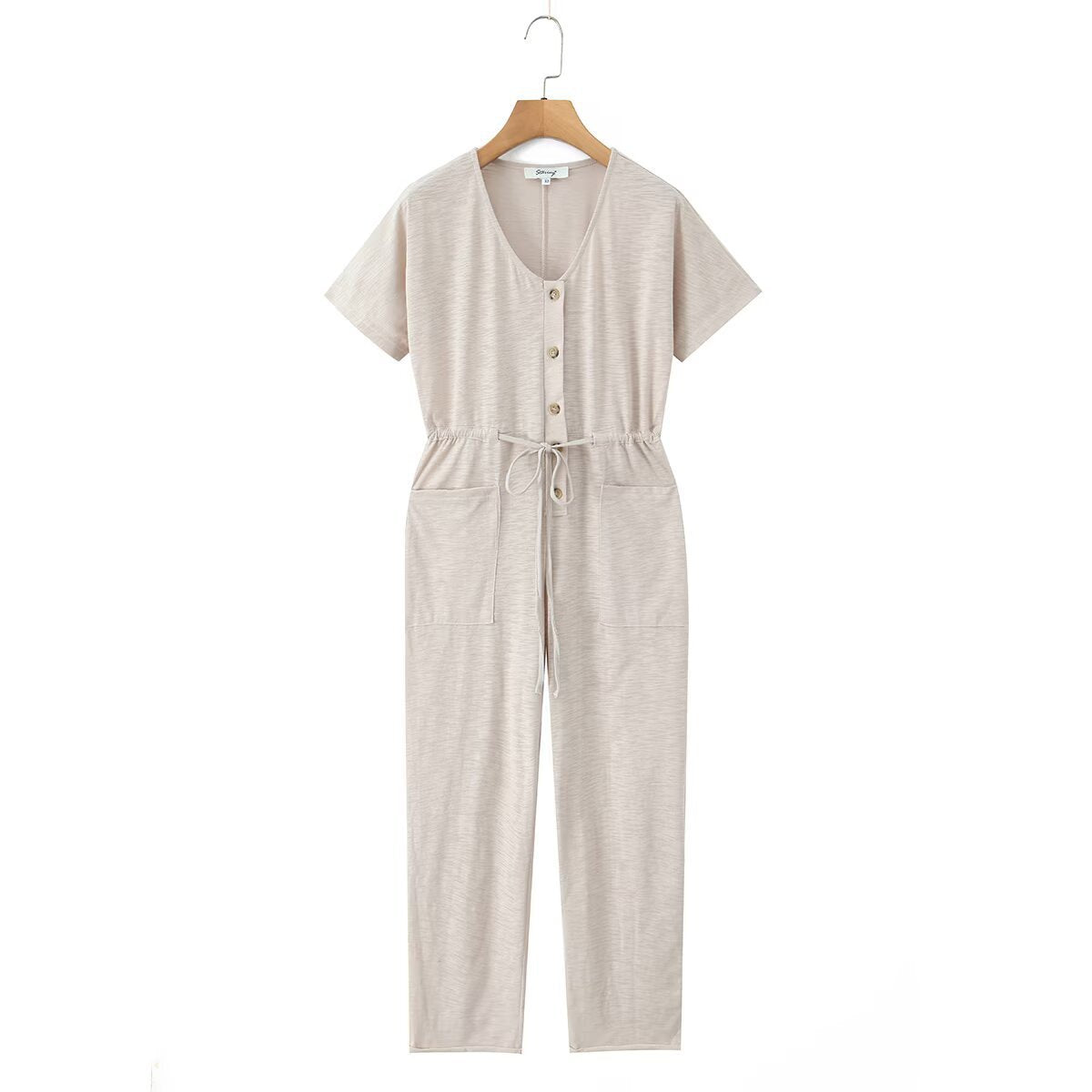Women's Jumpsuit with Waist Drawstring and Practical Pockets