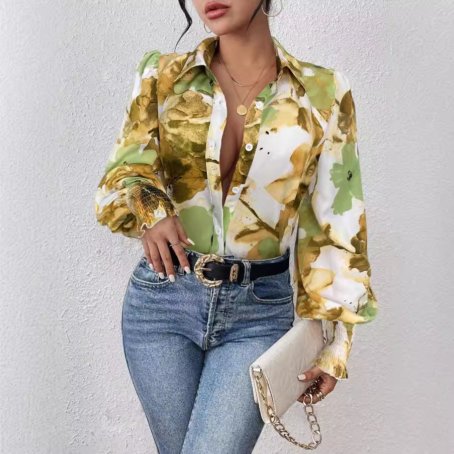 Women's Floral Print Blouse with Puff Sleeves