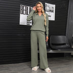 Women's Elegant and Comfortable Knit Lounge Set with Polo Collar
