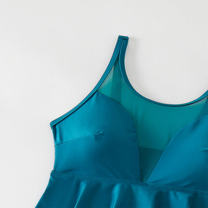 Women's Swimsuit with Flowy Top and Sporty Shorts