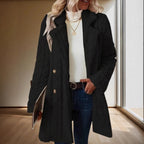 Women's Textured Hooded Coat with Large Buttons
