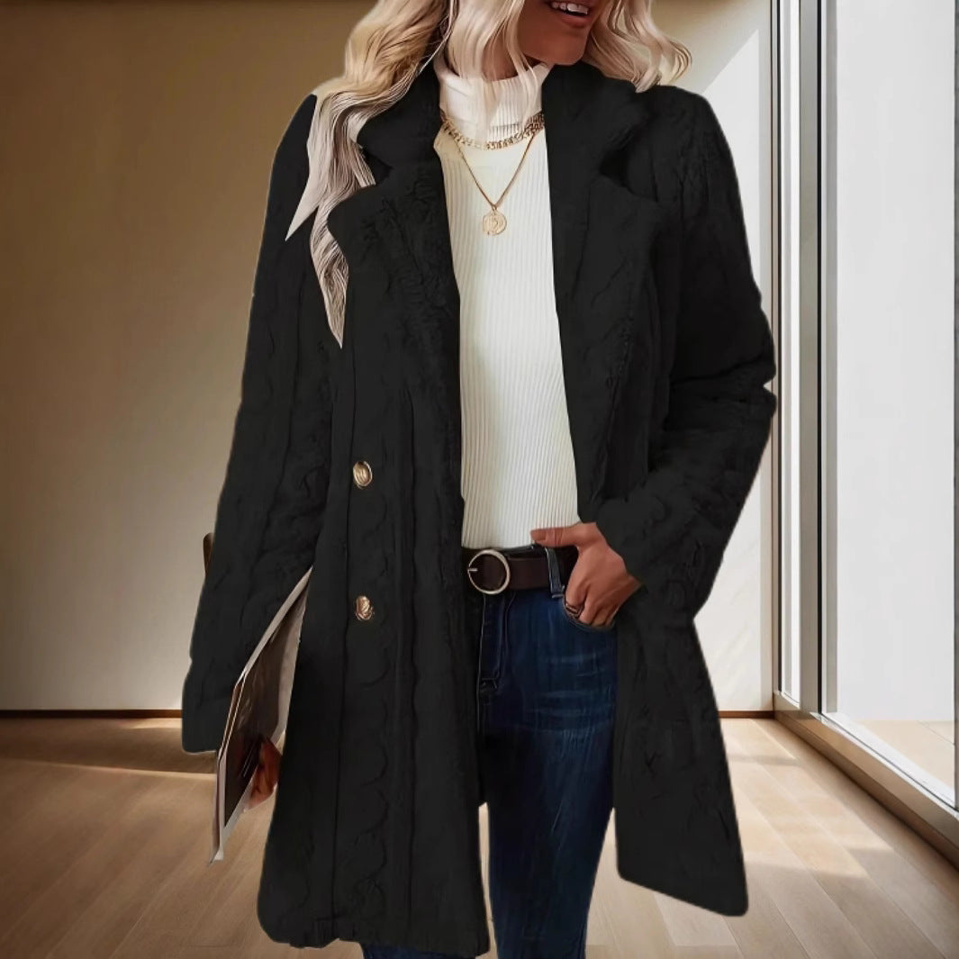 Women's Textured Hooded Coat with Large Buttons