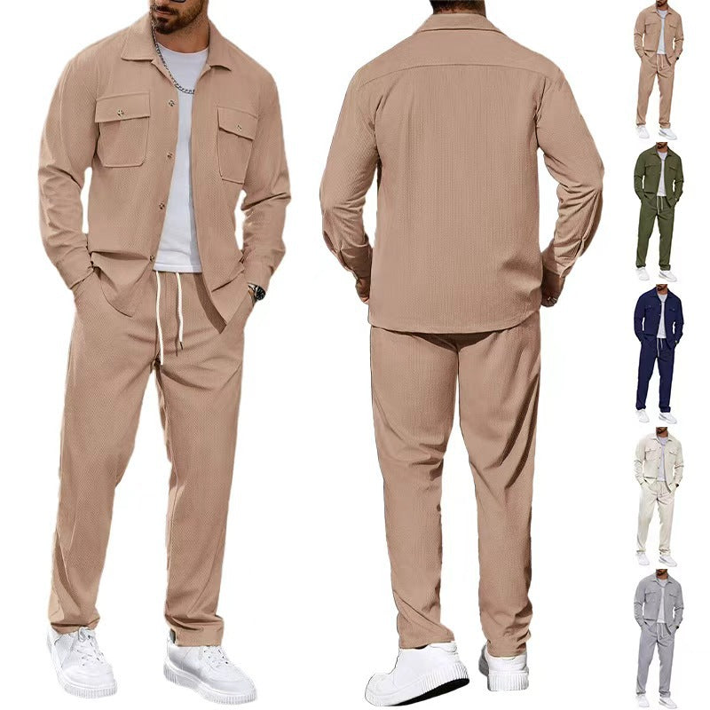 Men's Casual Two-Piece Shirt Jacket and Drawstring Pants Set