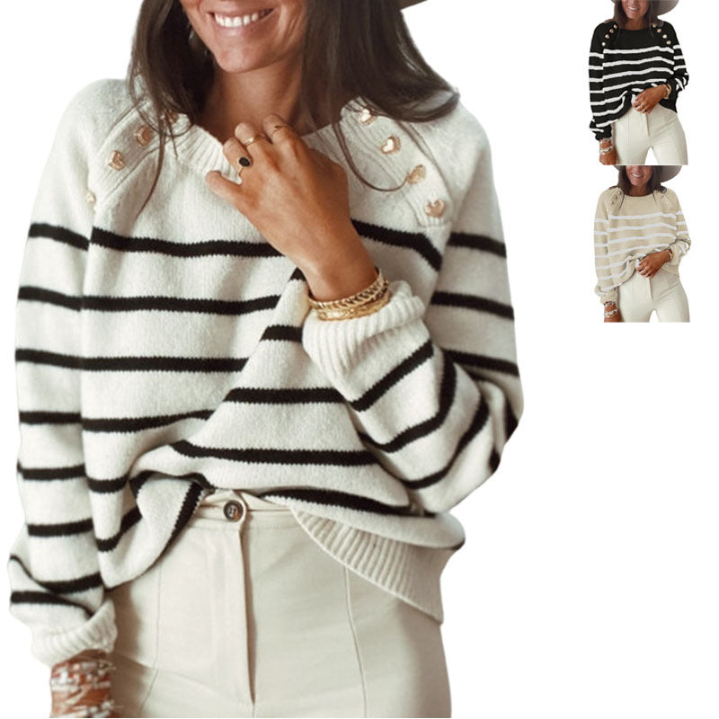 Women's Patterned Sweater with Decorative Buttons