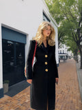 Elegant Long Coat with Gold Buttons and Classic Cut