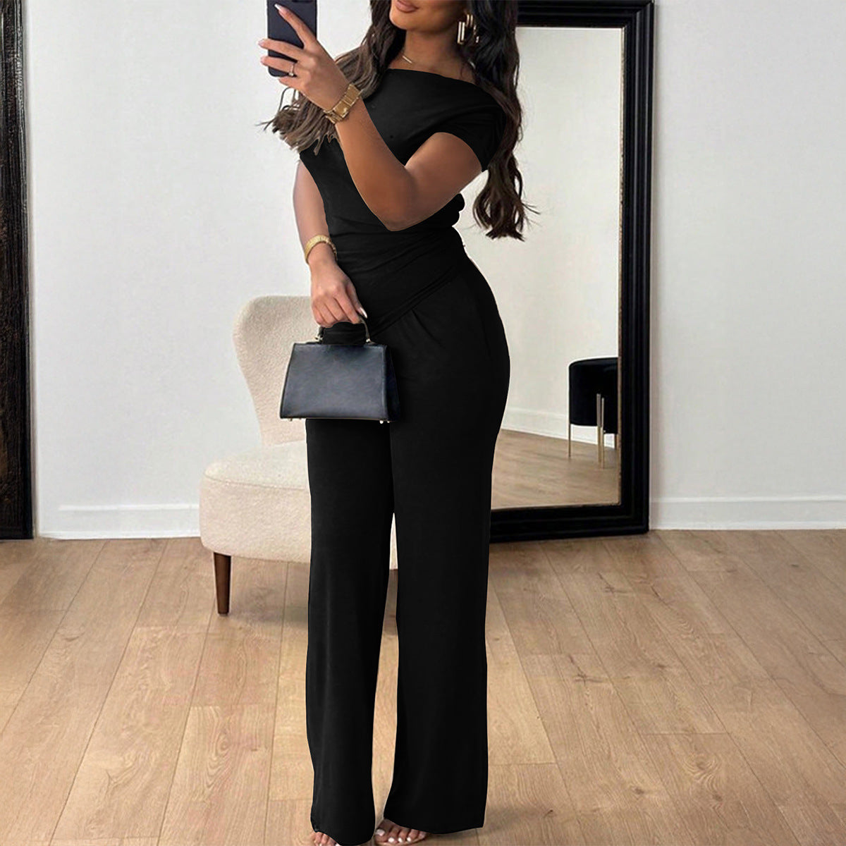 Elegant Jumpsuit with Wrap Design and Wide Leg