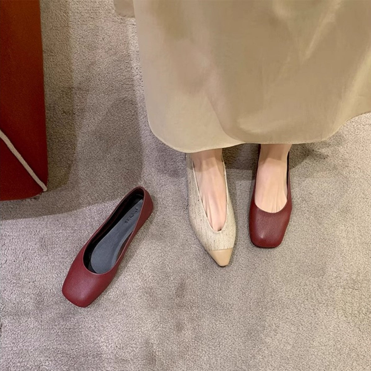 Women's Modern Square-Toe Ballet Flats with Fine Texture