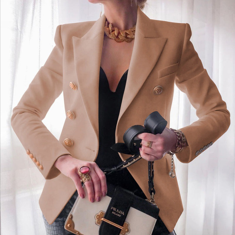 Elegant Blazer with Double-Breasted Button Placket