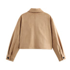 Women's Cropped Casual Faux Suede Jacket with Snap Buttons