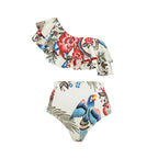 Women's Floral Ruffle Swimsuit Set with High-Waisted Shorts