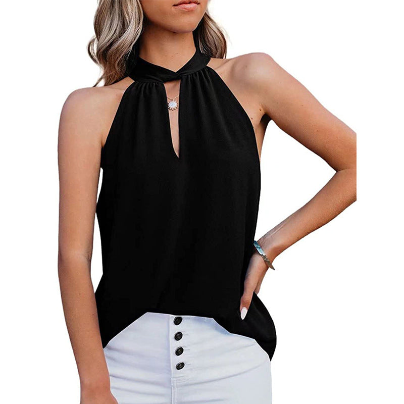 Women's Sleeveless Top with Slit Neckline