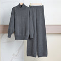 Women's Cozy Knit Ensemble with High Collar and Wide-Leg Pants