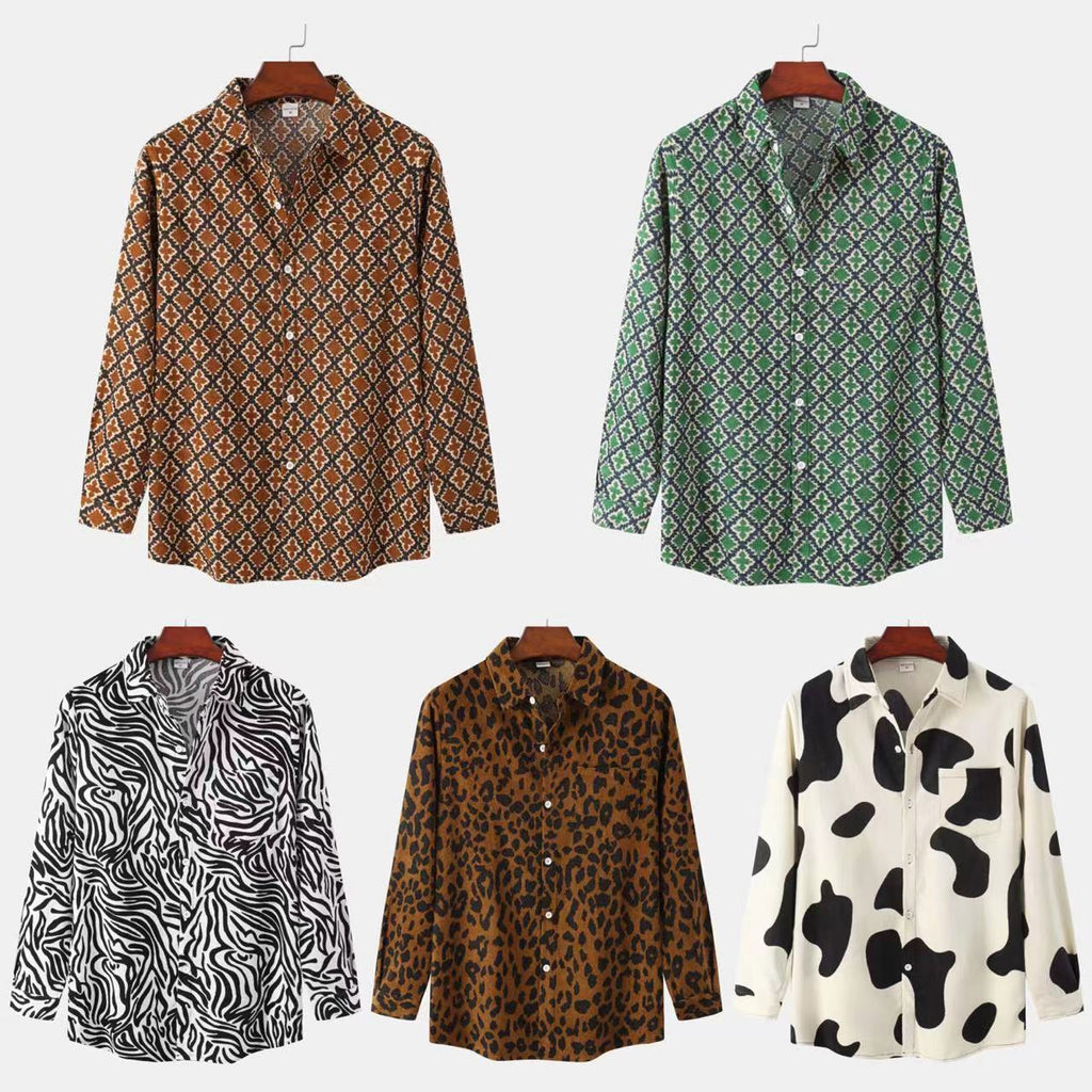 Women's Long-Sleeve Blouse with Modern Zebra Print and Button-Down Collar