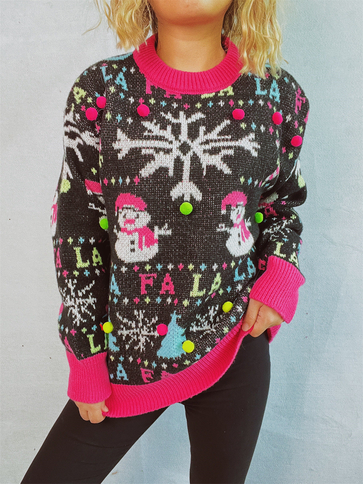 Festive Sweater with Colorful 3D Appliqués