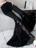 Women's Elegant Flared Pants with Lace Appliqués