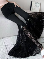 Women's Elegant Flared Pants with Lace Appliqués
