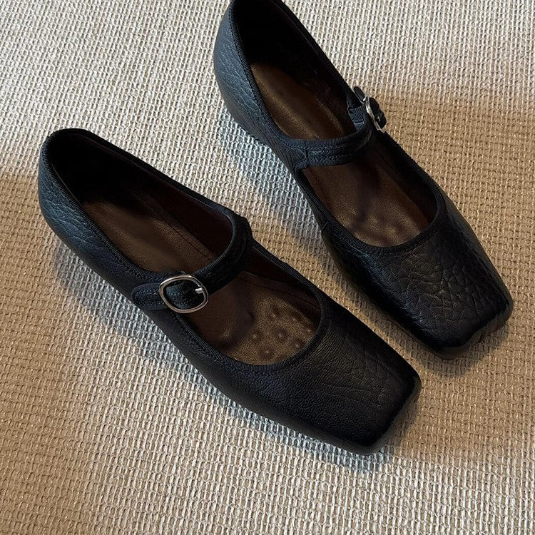 Women's Square-Toe Ballet Flats with Adjustable Strap