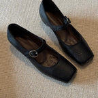 Women's Square-Toe Ballet Flats with Adjustable Strap