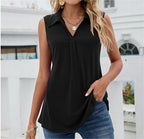 Sleeveless Blouse Top with Collar and V-Neck