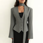 Women's Blazer with High Neck and Voluminous Sleeves