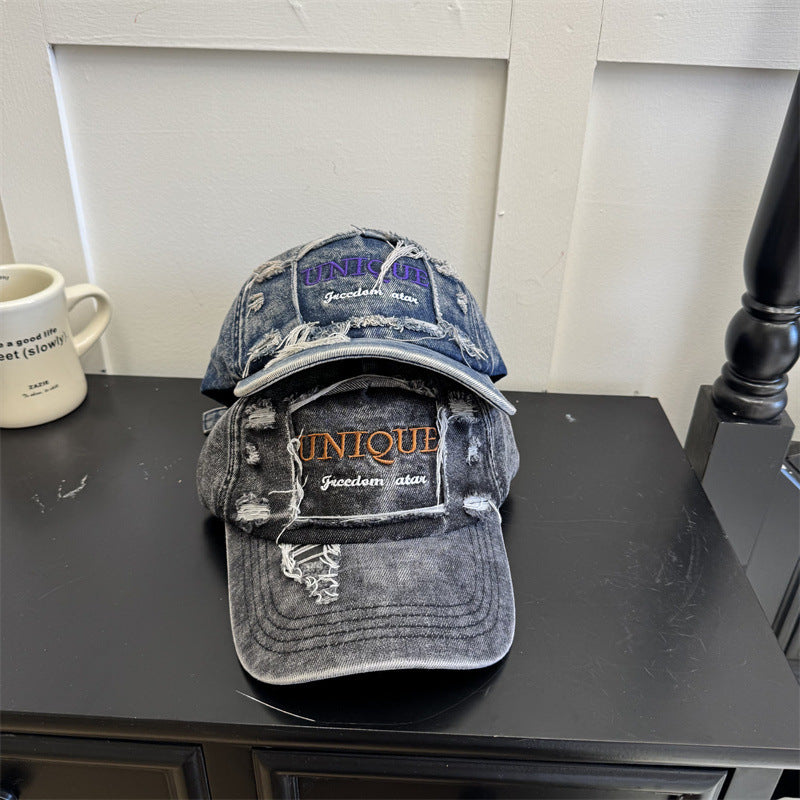 Men's Distressed Denim Graphic Cap