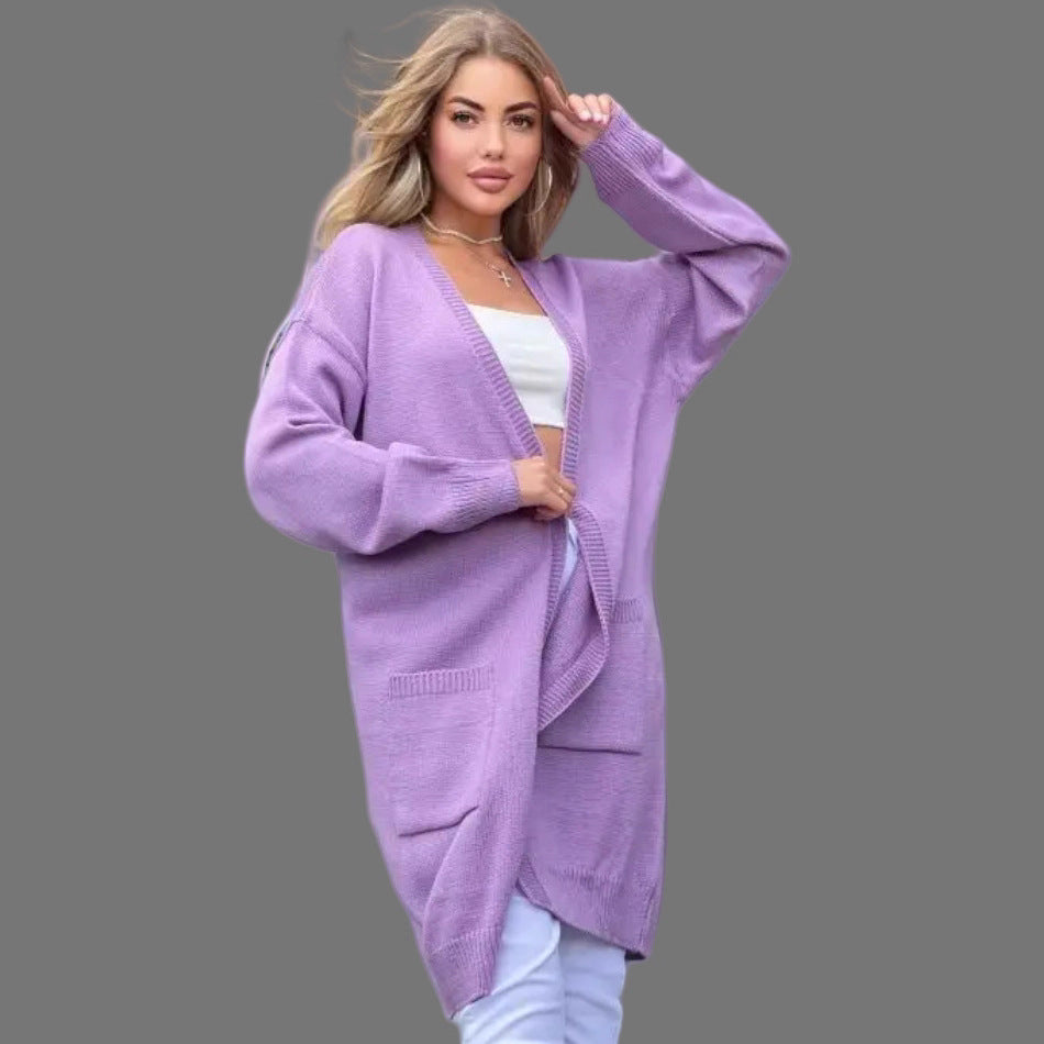 Women's Chunky Knit Cardigan with Spacious Pockets and Open Front