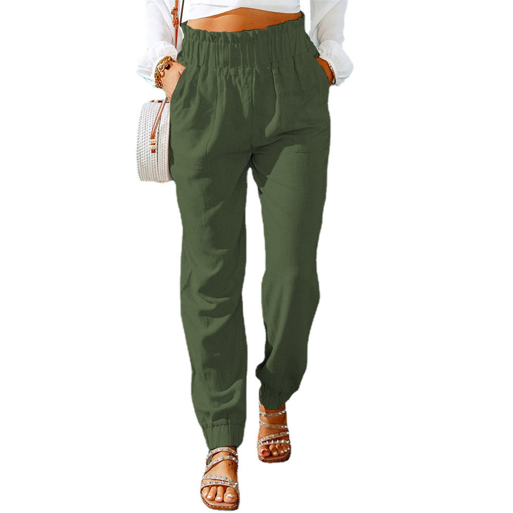 Women's Elegant Casual Trousers with Elastic Waist and Side Pockets