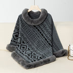 Women's Fashionable Poncho with Decorative Faux Fur Collar