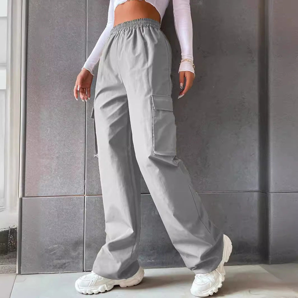 Women's Cargo Pants with Elastic Waistband and Practical Side Pockets