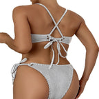 Women's Bandeau Bikini with Elegant Ties and Striped Pattern