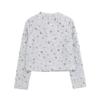 Elegant Tweed Jacket with Sparkling Sequins and Structured Design