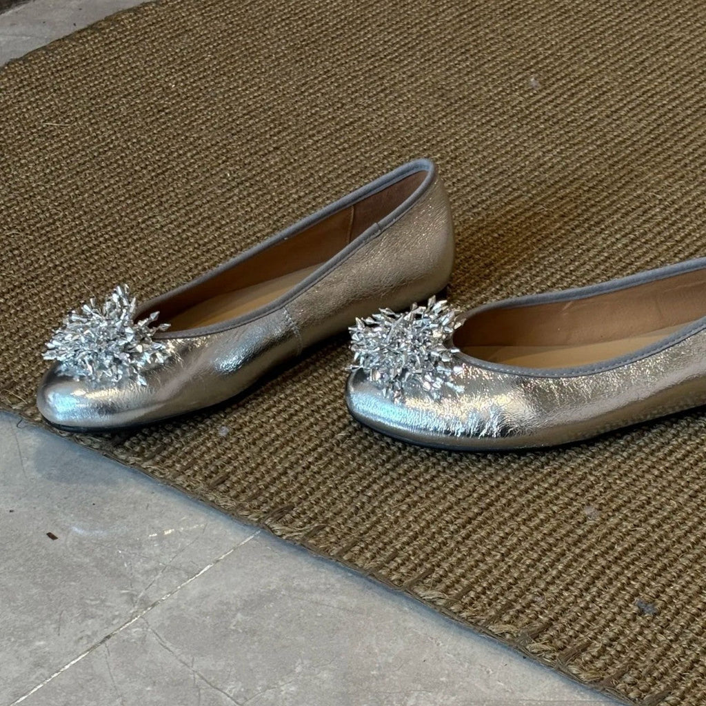 Women's Ballet Flats with Unique Floral Decor and Glossy Finish