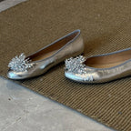 Women's Ballet Flats with Unique Floral Decor and Glossy Finish