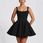 Women's Cocktail Dress with Oversized Bow Design and Flowing Skirt