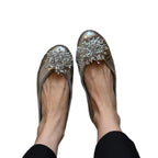 Women's Ballet Flats with Unique Floral Decor and Glossy Finish