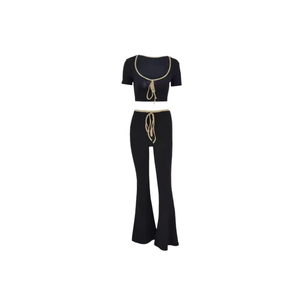 Women's Fashionable Cropped Top with Wide Pants