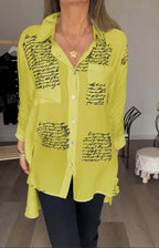 Women's Blouse with Modern Script Design and Loose Fit