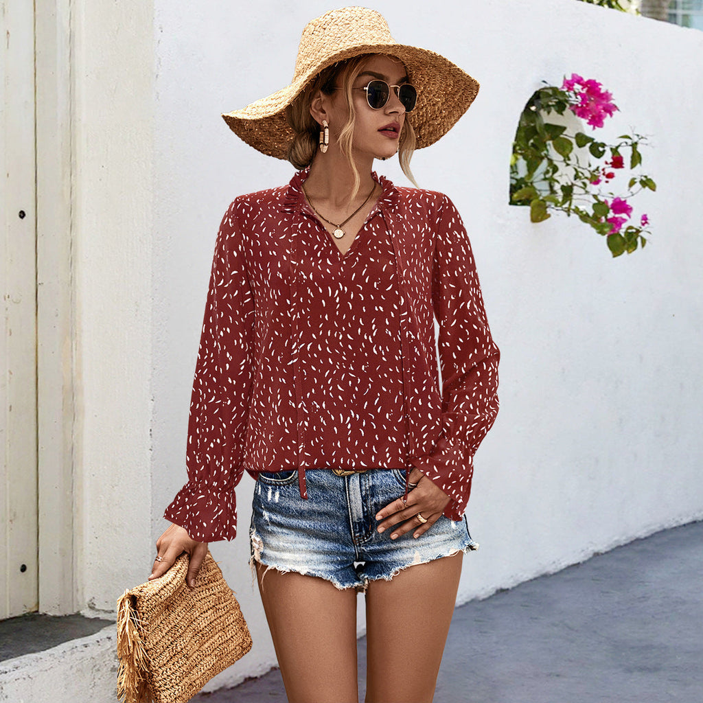Women's Patterned V-Neck Blouse